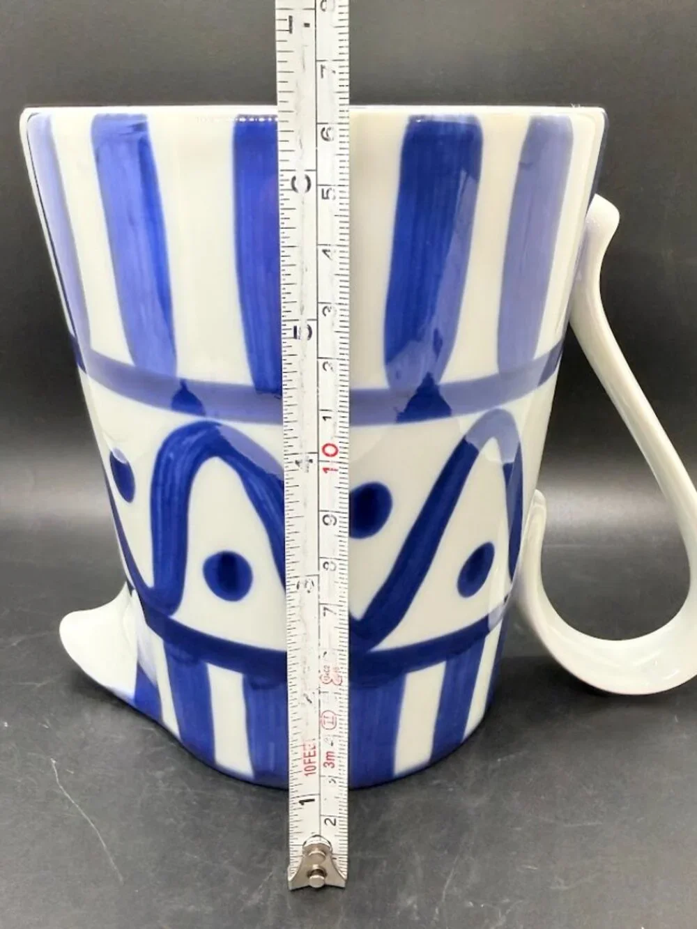 Vintage Dansk Arabesque Pitcher 40oz Abstract Geometric Blue White Japan Mark